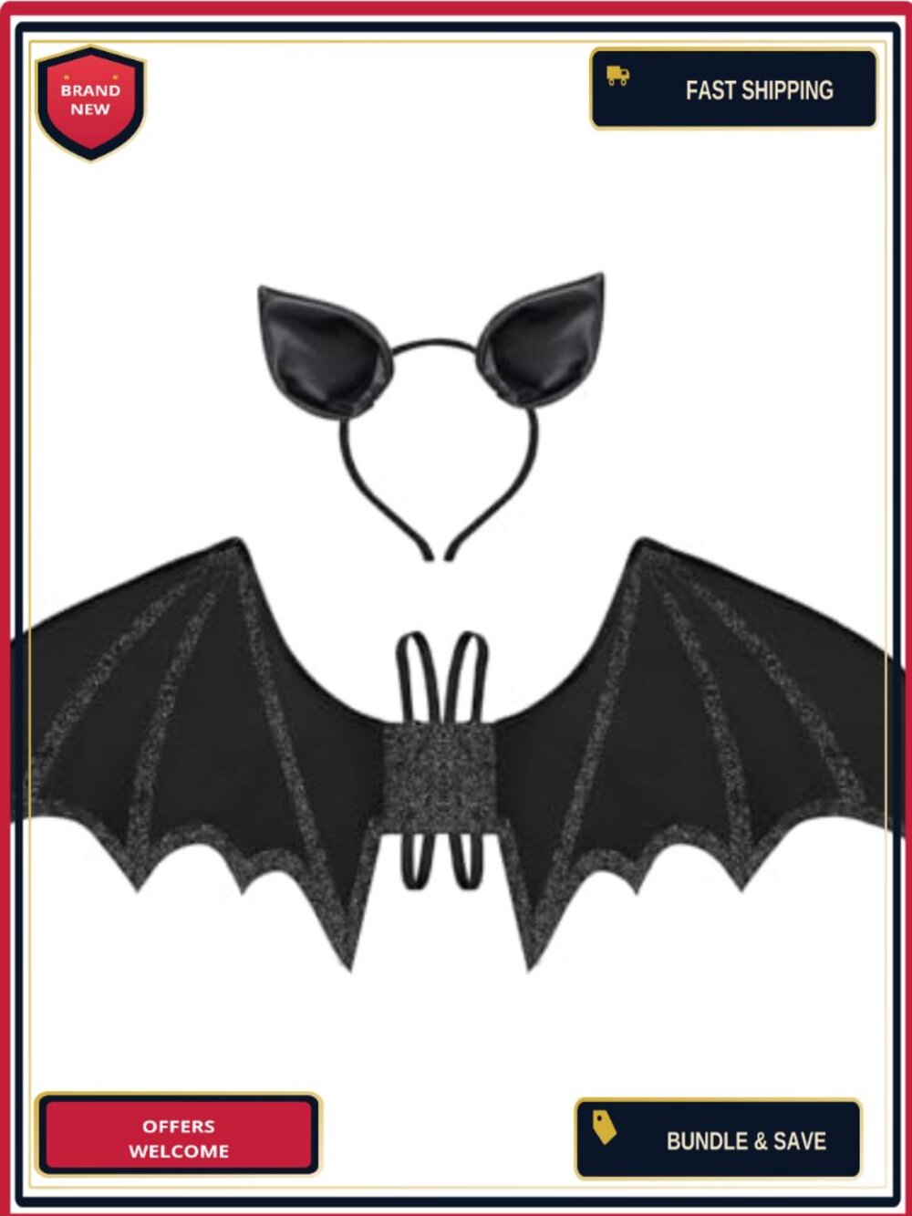 Bat Wings and Ears Headband Set Halloween Costume Accessory for Cosplay Party